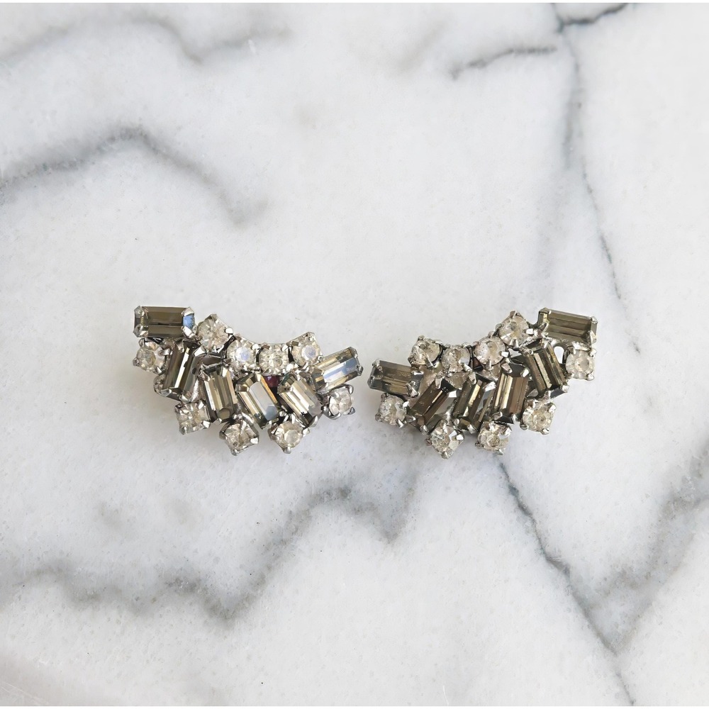 Vintage 1960s Rhinestone Climber Earrings Clip-On Back